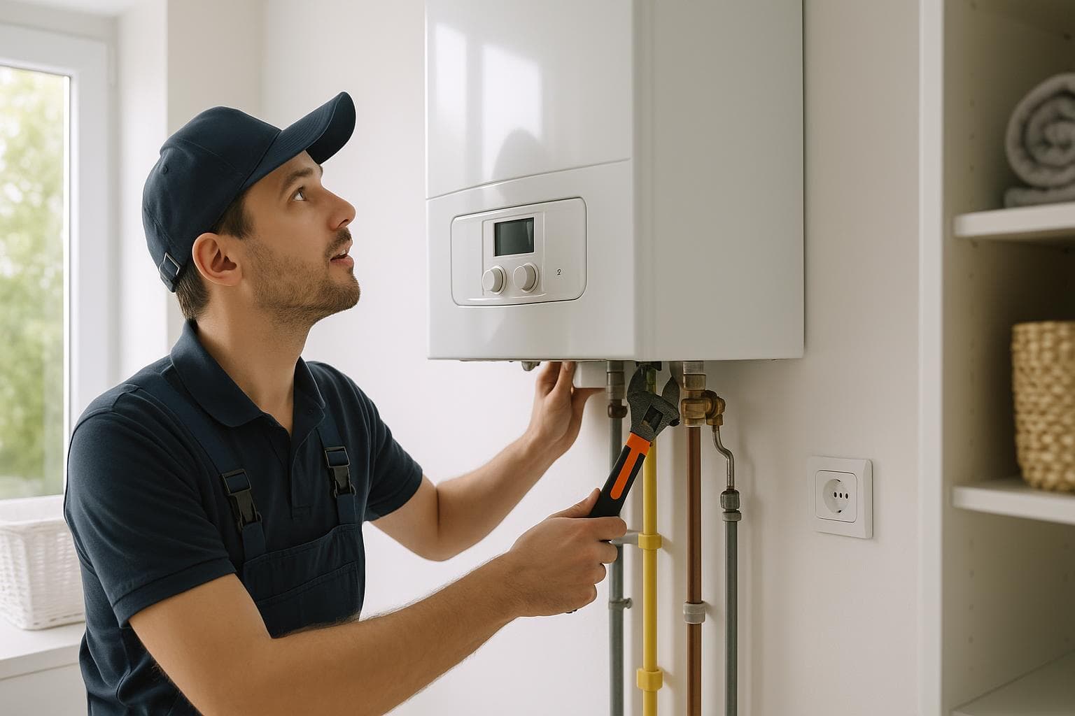 Profesional de calefacción trabajando en Barcelona