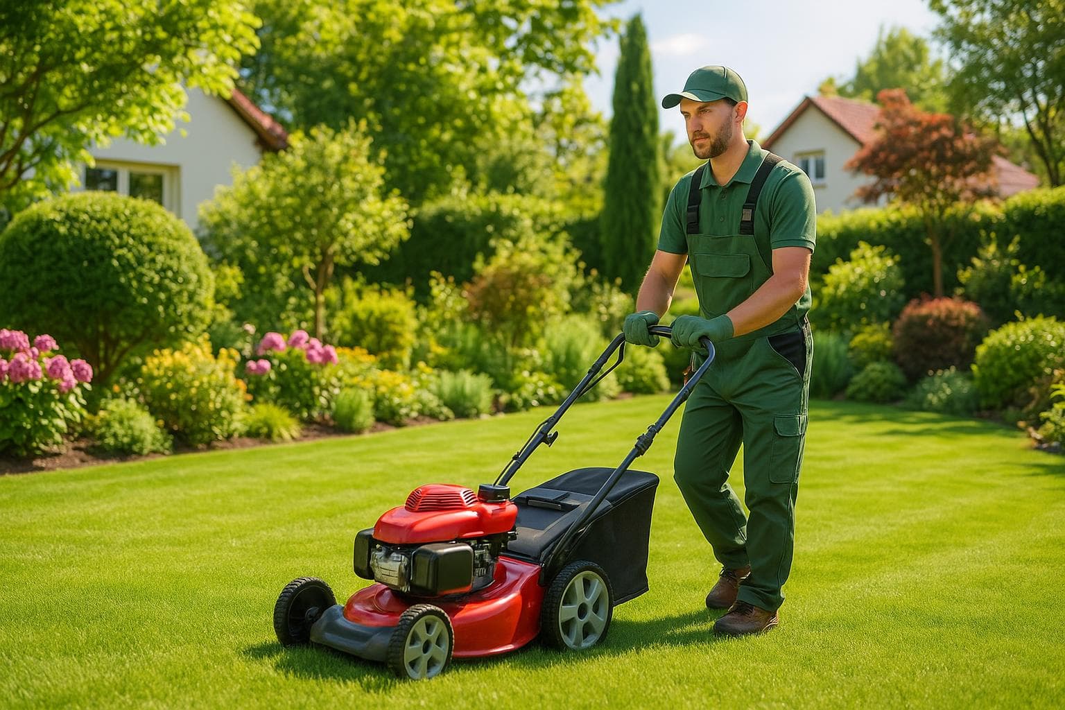 Profesional de mantenimiento de jardines trabajando en Barcelona